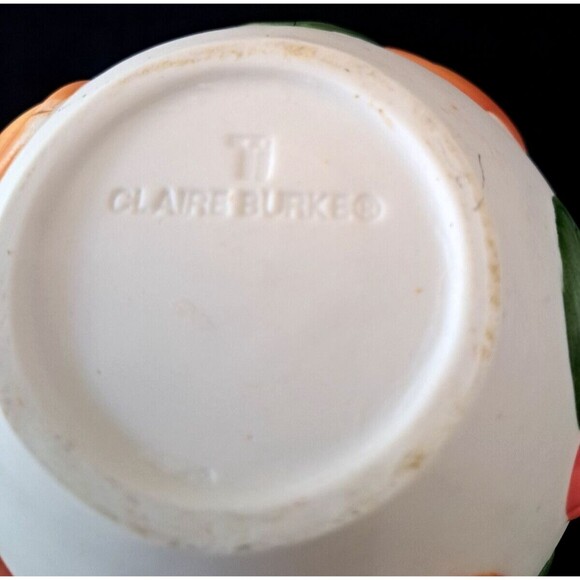 Claire Burke Summer Peach Bisque Vase Hand Decorated Pottery Signed - Picture 9 of 9